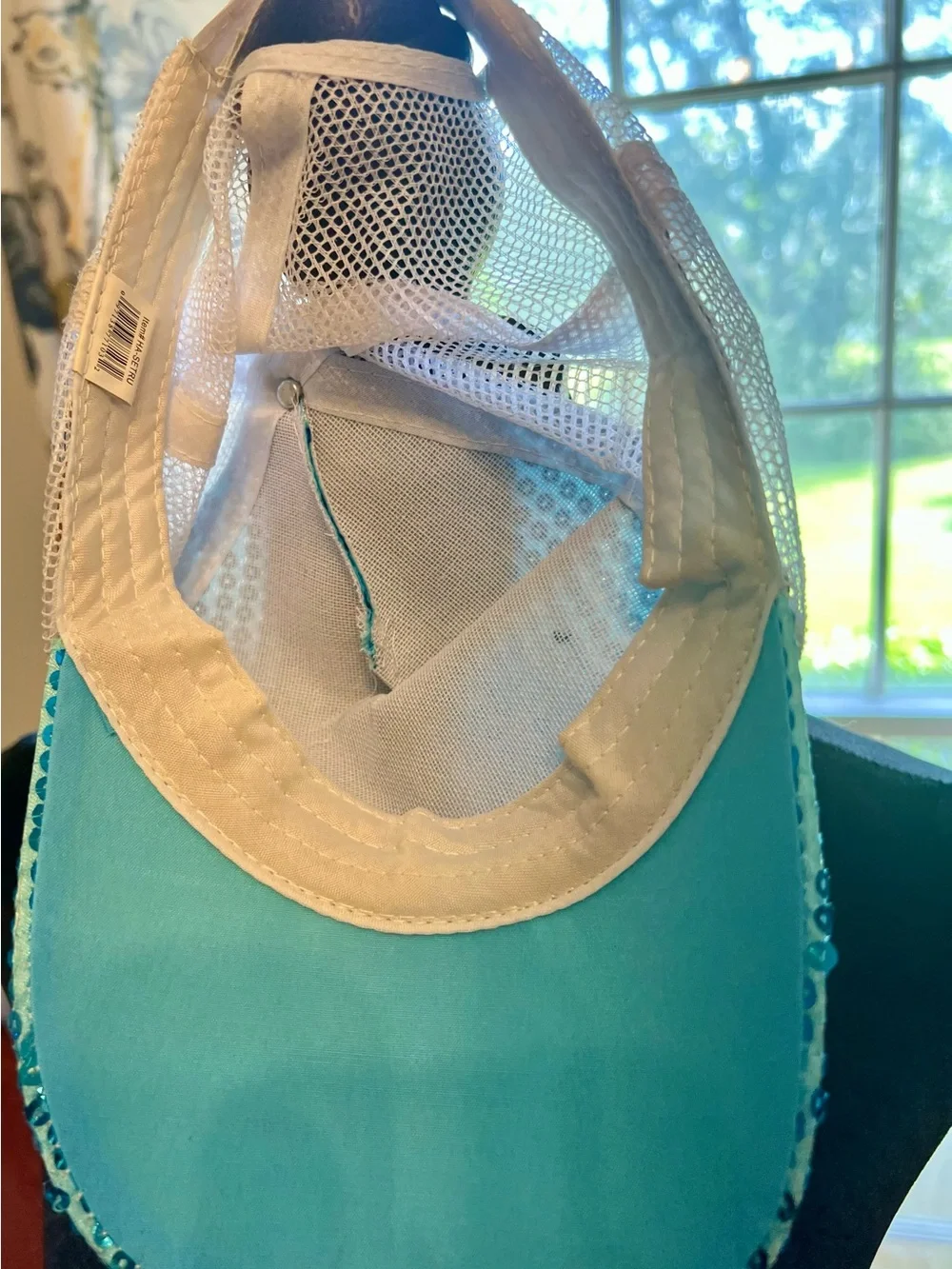 Sequin Mesh Trucker Cap. Aqua Blue. P80
